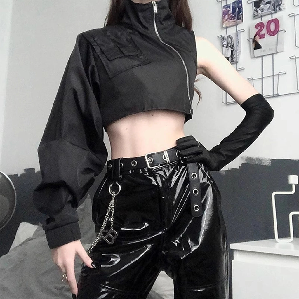 One-Sleeve Cyberpunk Cropped Top