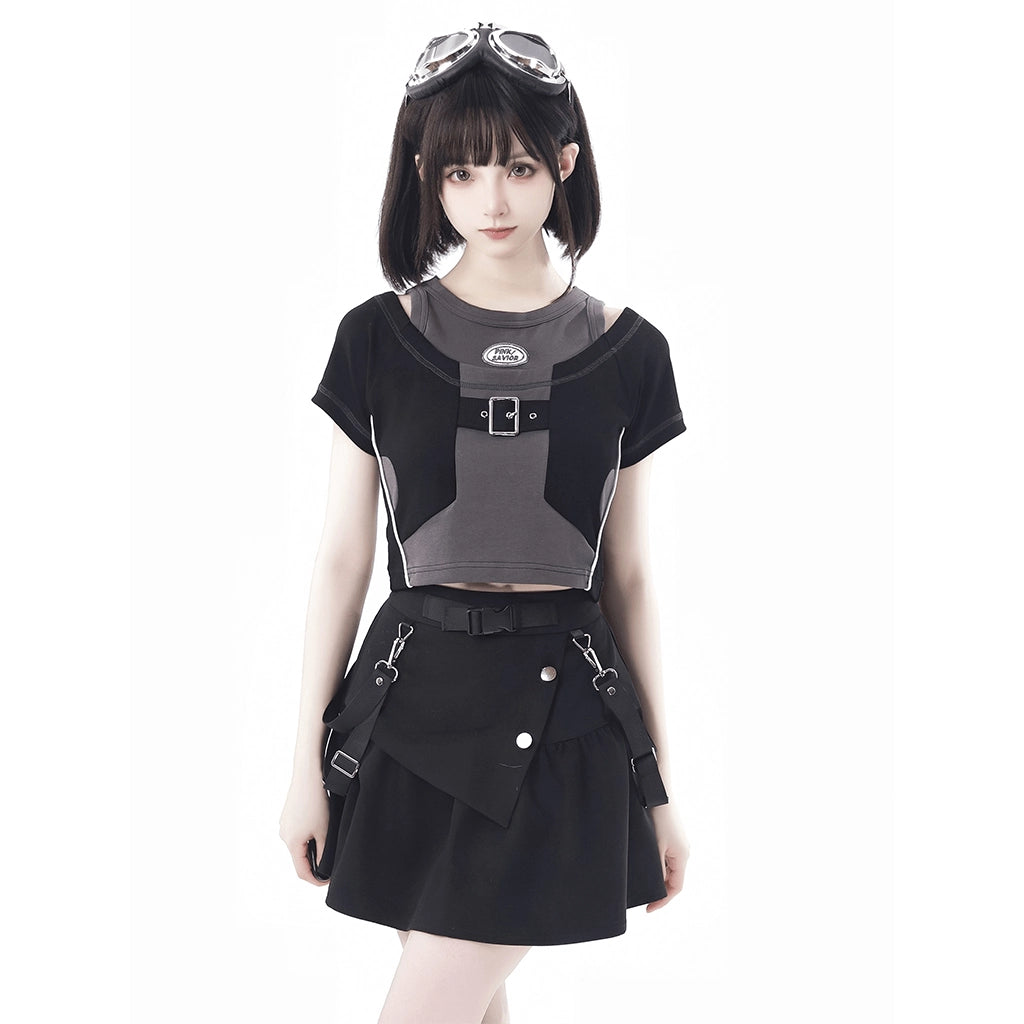 Black Techwear Mini Skirt