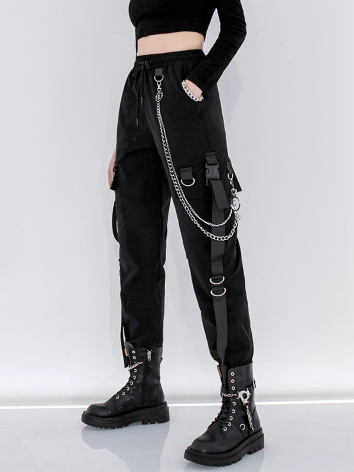 Chain Detail Techwear Cargo Pants