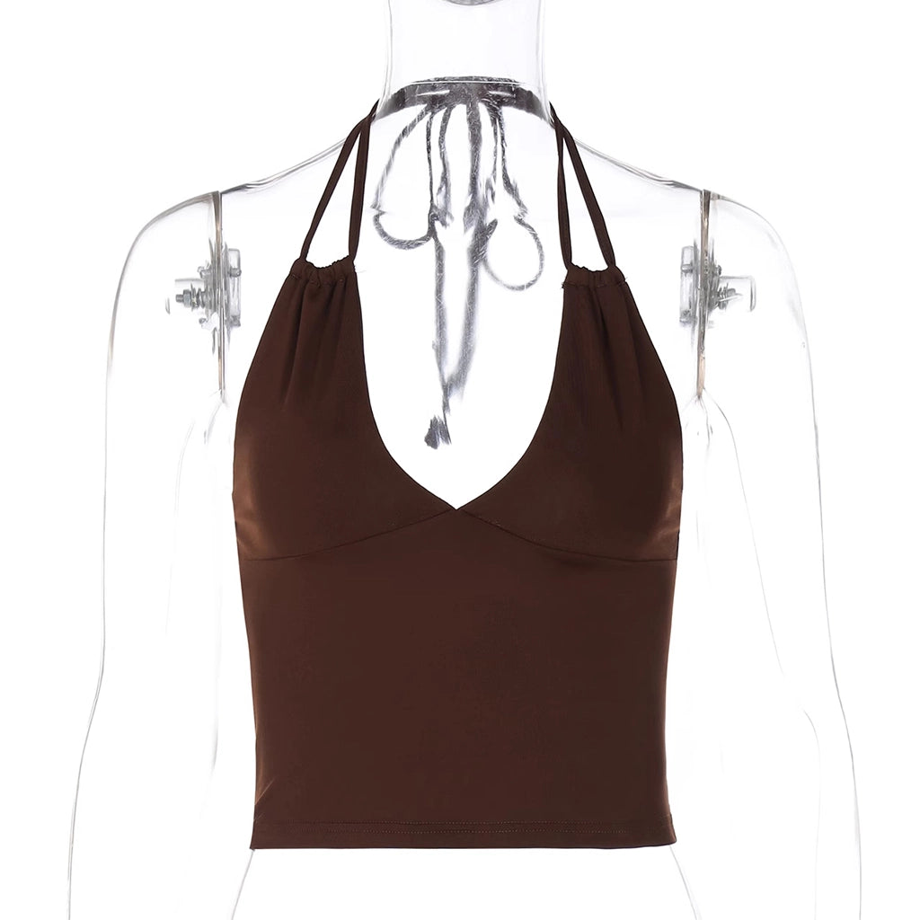 Brown Halter Neck Crop Top