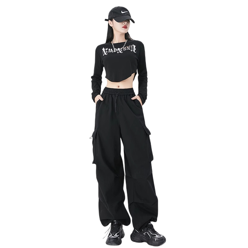 Black Utility Cargo Pants for Women