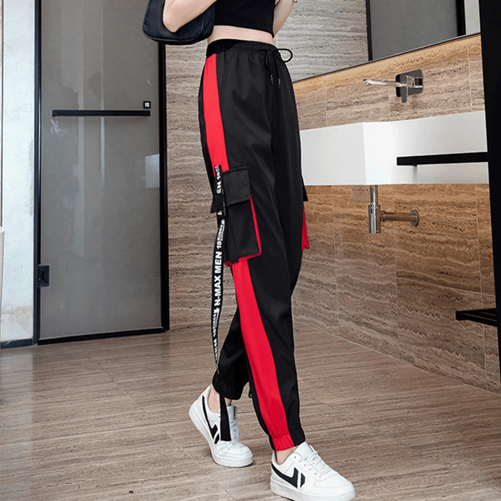 Black Red Cargo Joggers