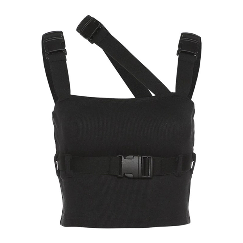 Tactical Black Buckle Crop Top