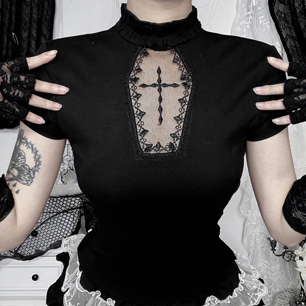 Dark Lace High-Neck Top