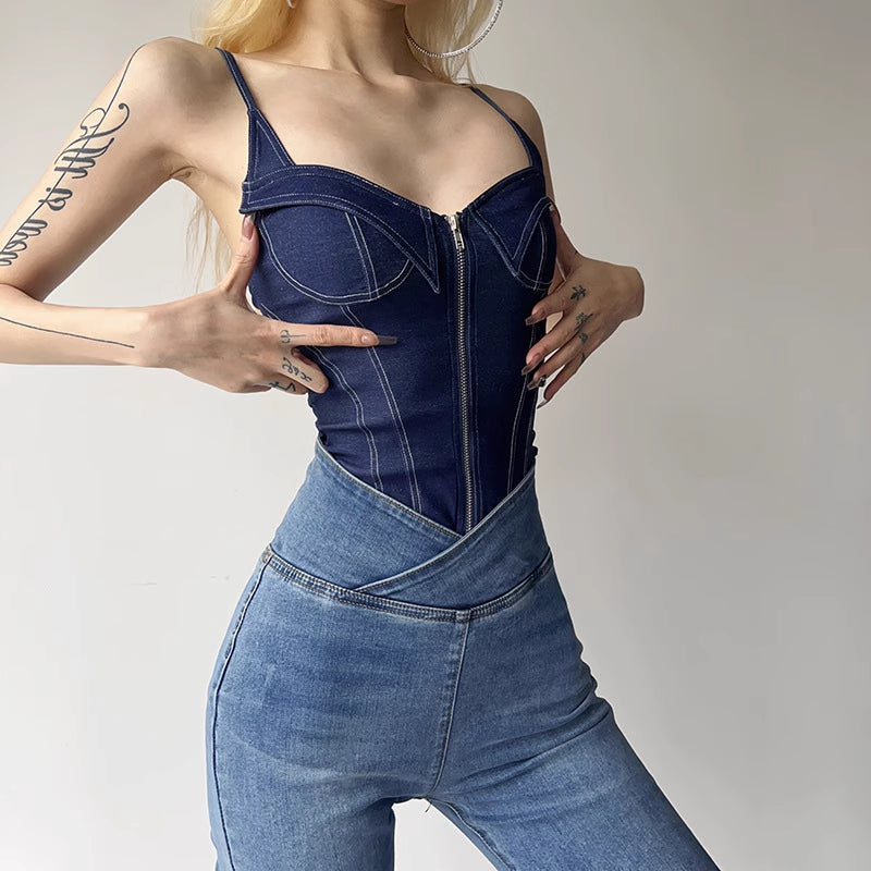 Denim Strappy Bodysuit