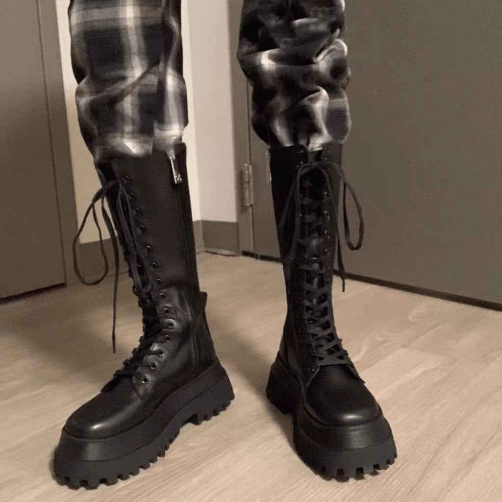 Zipper Lace-Up Boots