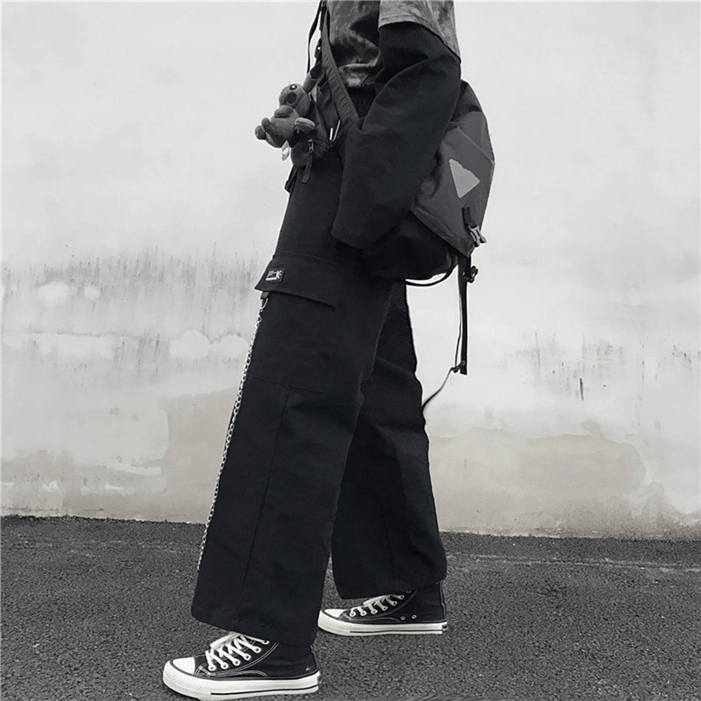 Black Streetwear Pants with Chains