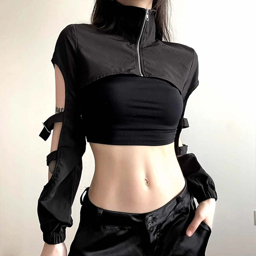 Black Techwear Buckle Shrug