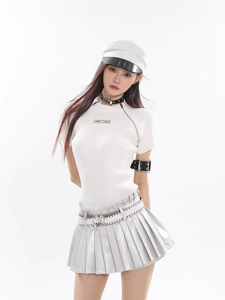 Silver Pleated Mini Skirt