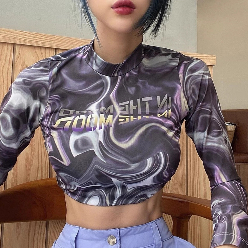 Purple Long Sleeve Crop Top