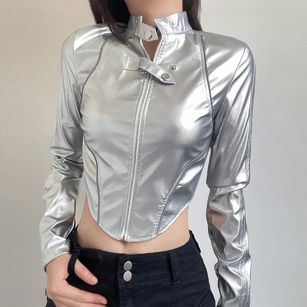 Silver Cropped Cyberpunk Top