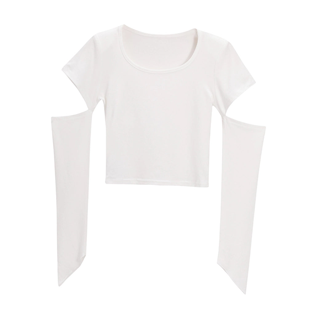 Black Cut-Out Sleeve Crop Top