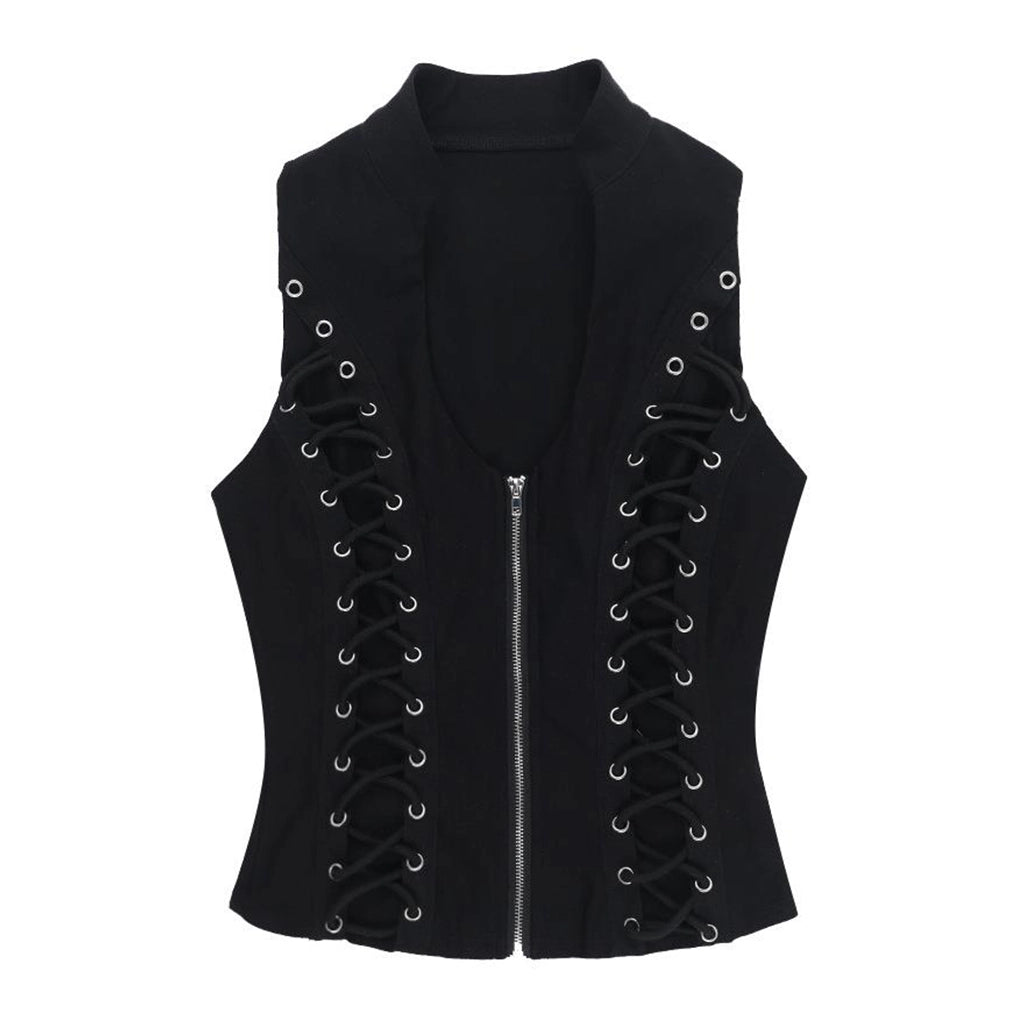 Gothic Lace-Up Zip Vest