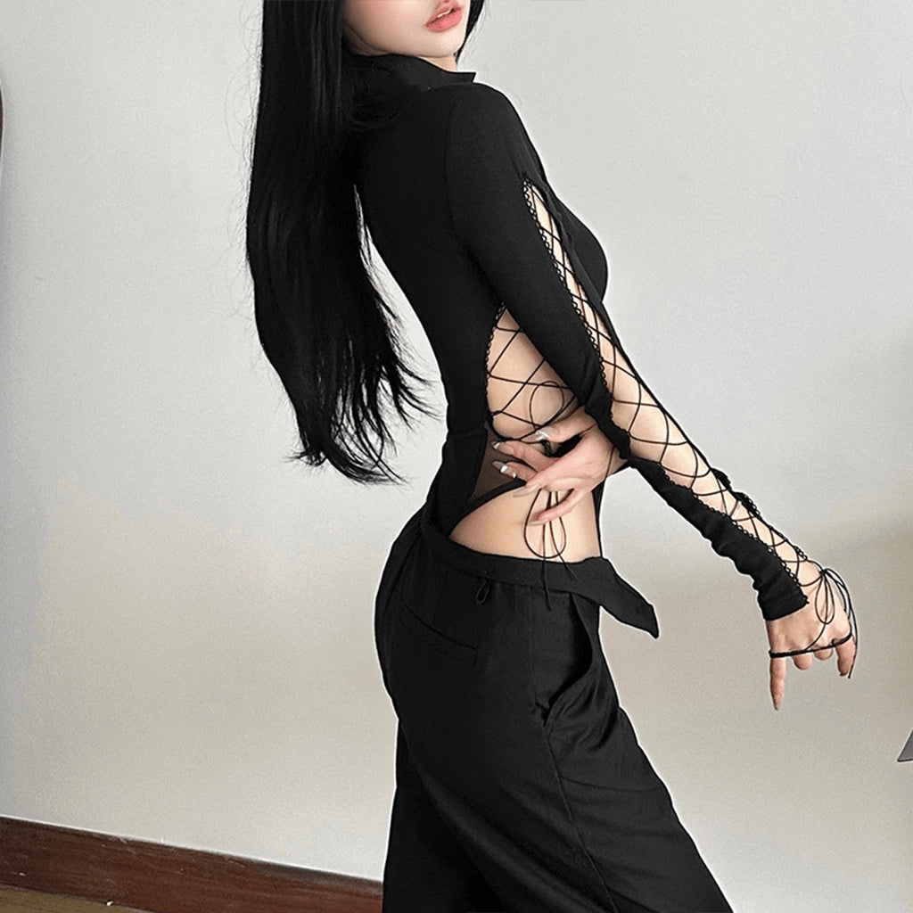 High Neck Lace-Up Bodysuit