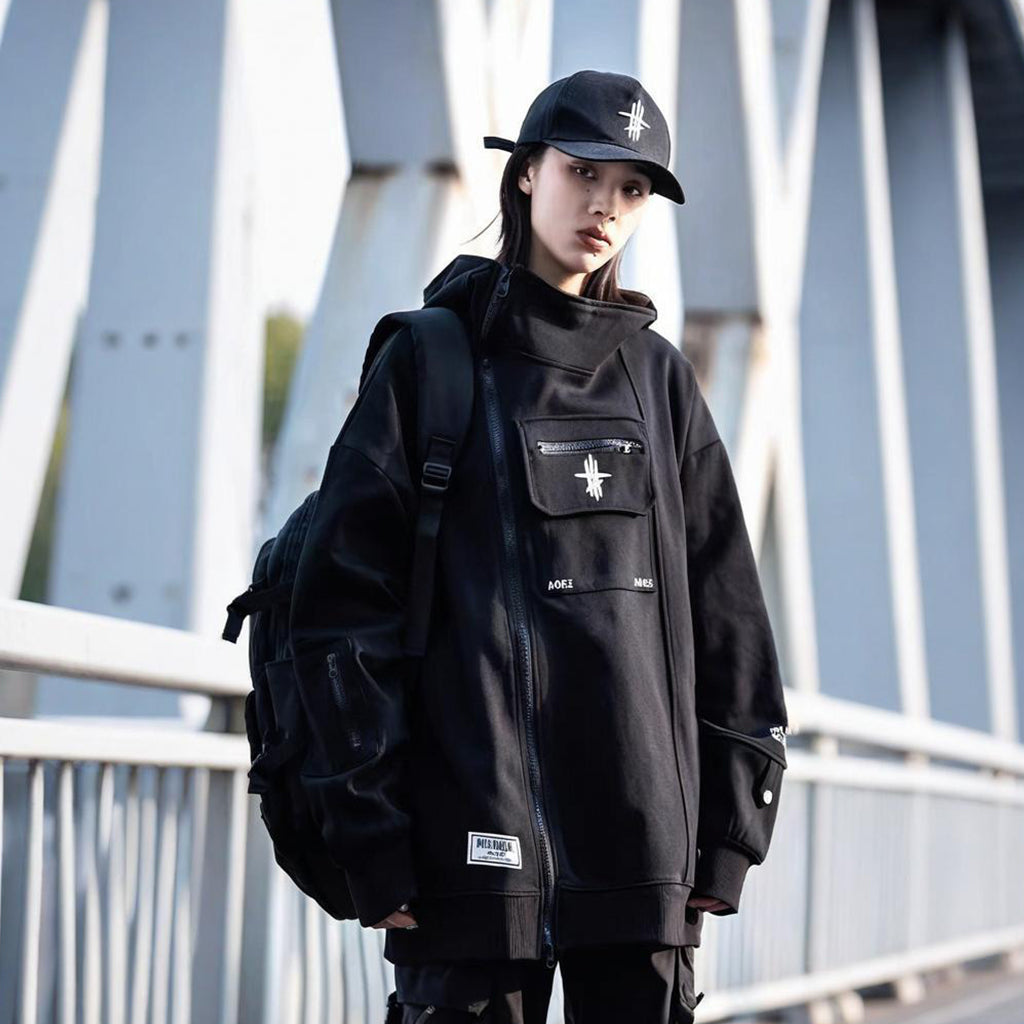 Techwear Outerwear with Asymmetric