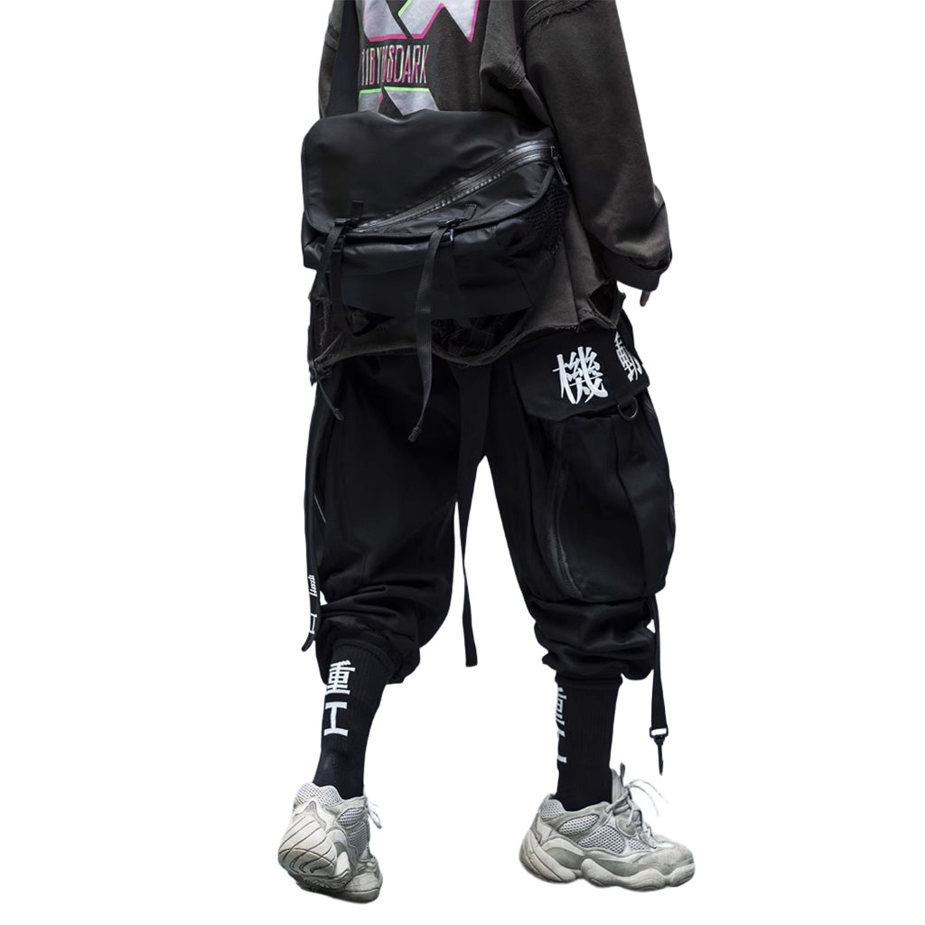 Tapered Fit Black Cargo Techwear