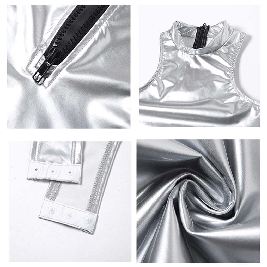 Futuristic Silver Techwear Bodysuit