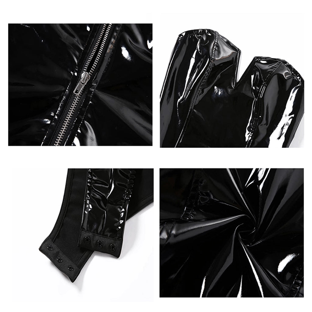 Black PU Leather Bodysuit