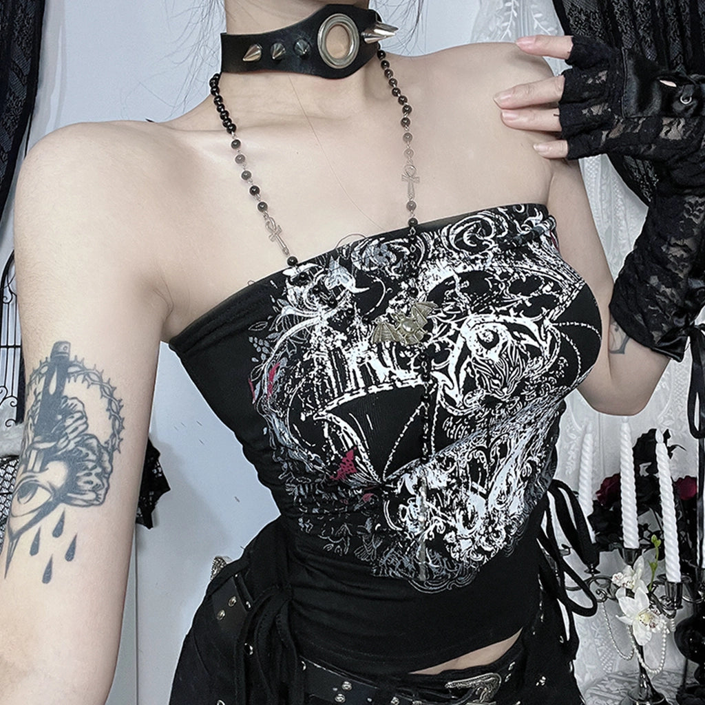 Gothic Bat Print Tube Top