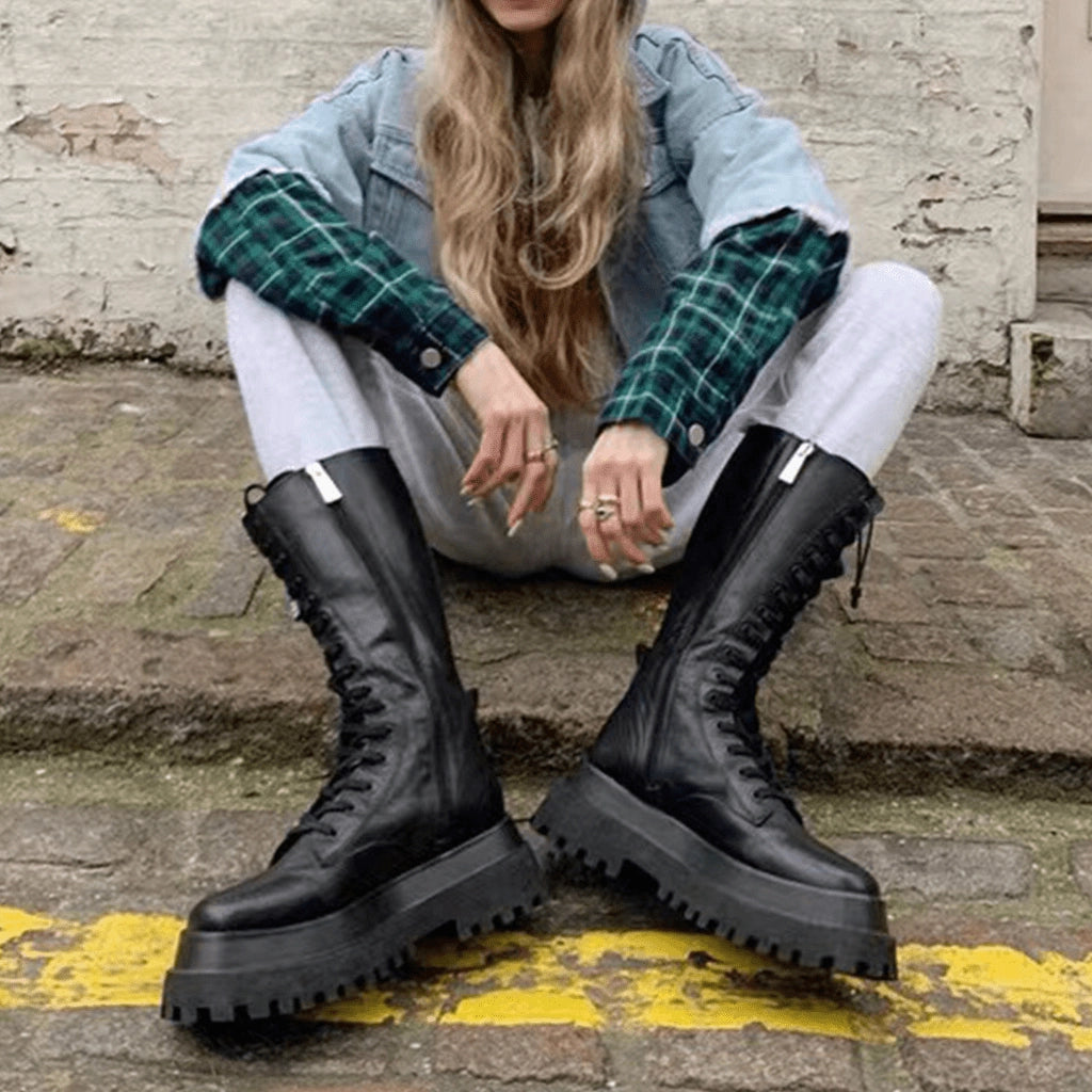 Zipper Lace-Up Boots