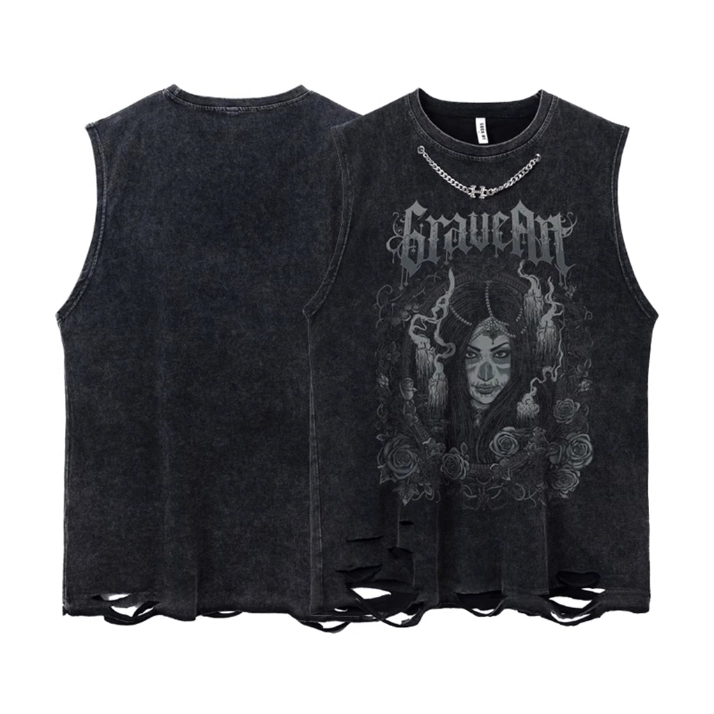 Grave Art Sleeveless Distressed Tee