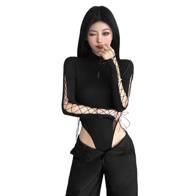 High Neck Lace-Up Bodysuit