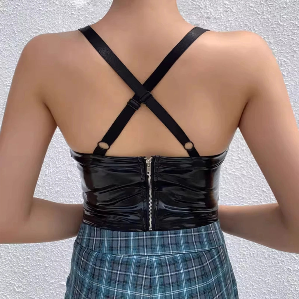 Gloss Black Harness Crop Top
