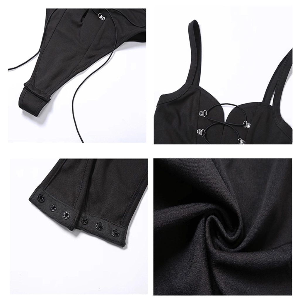 Black Lace-Up Corset Bodysuit
