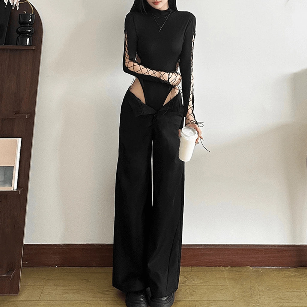 High Neck Lace-Up Bodysuit