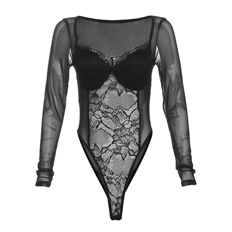 Black Lace Plunge Bodysuit