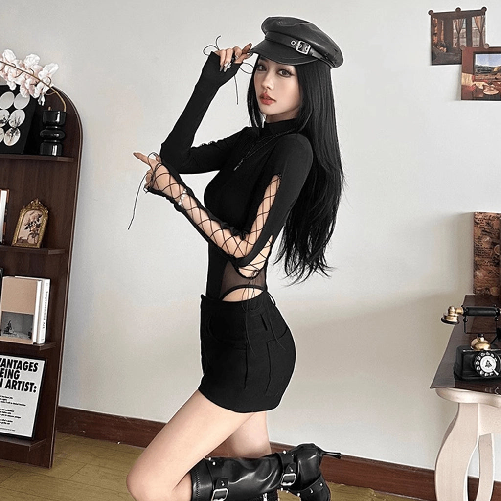 High Neck Lace-Up Bodysuit