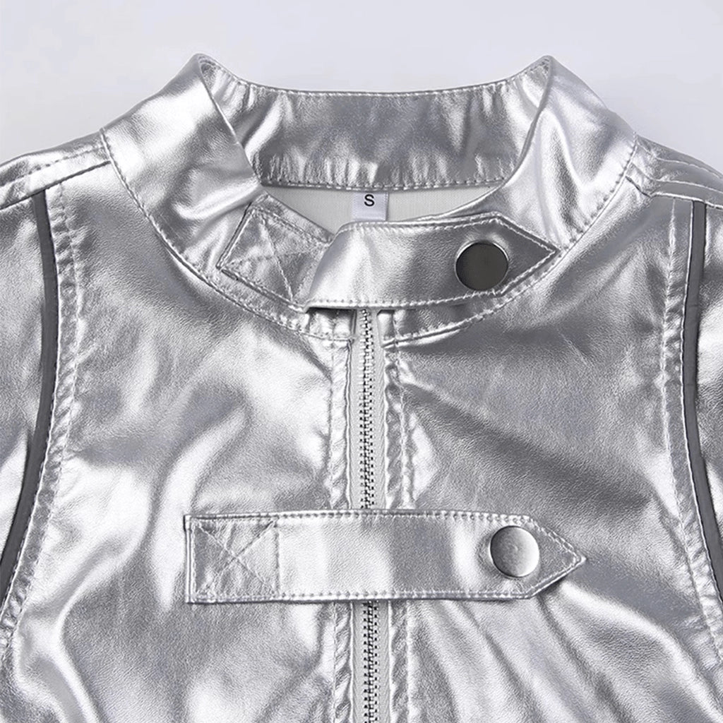 Silver Cropped Cyberpunk Top