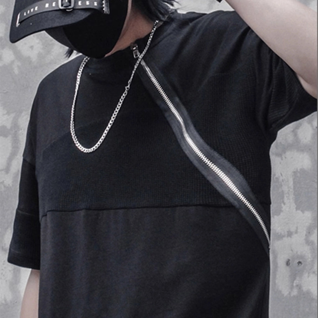 Streetwear Tee with Diagonal Zipper