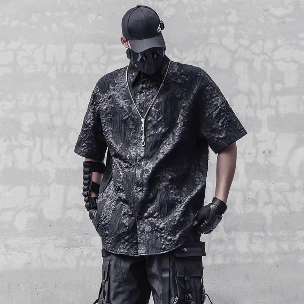Black Textured Techwear Shirt