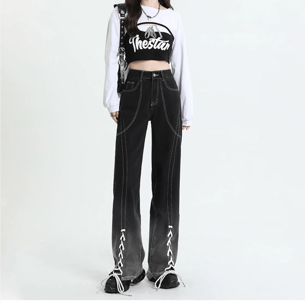 Gradient Lace-Up Pants