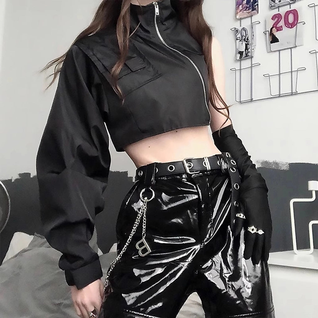 One-Sleeve Cyberpunk Cropped Top