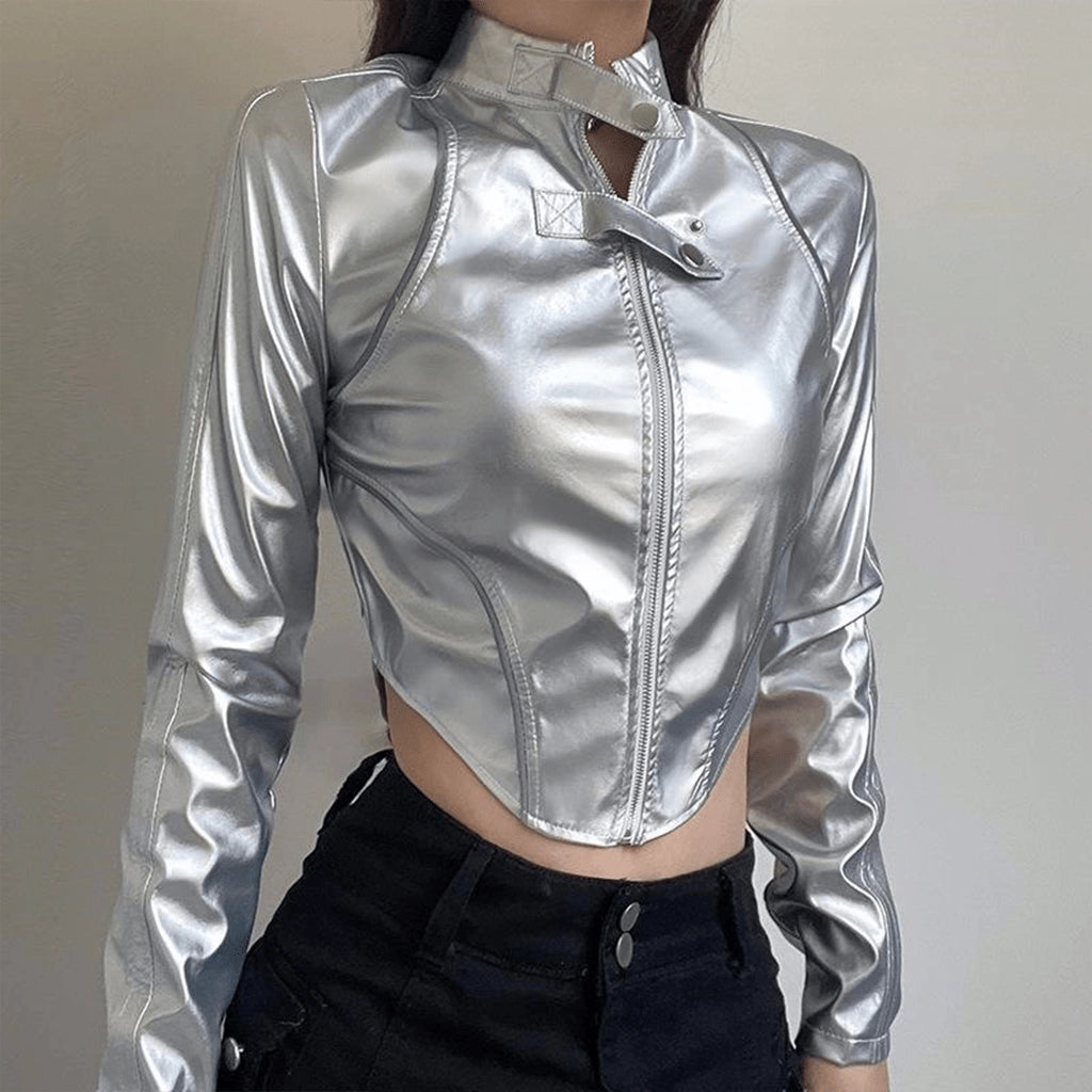Silver Cropped Cyberpunk Top