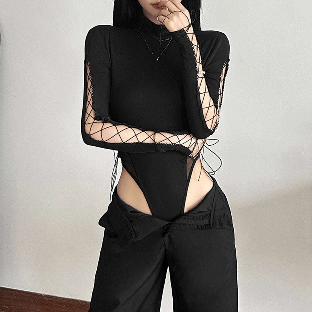 High Neck Lace-Up Bodysuit