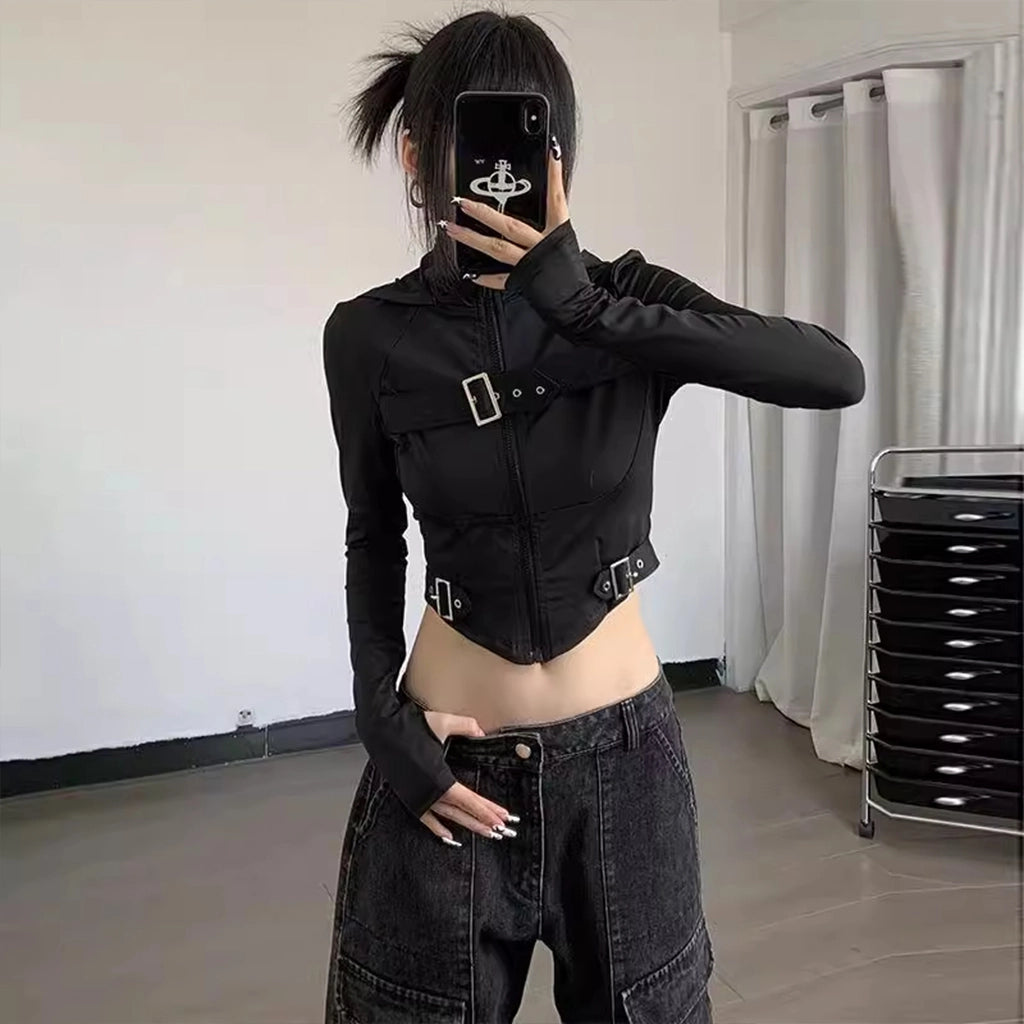 Cropped Zip Techwear Jacket