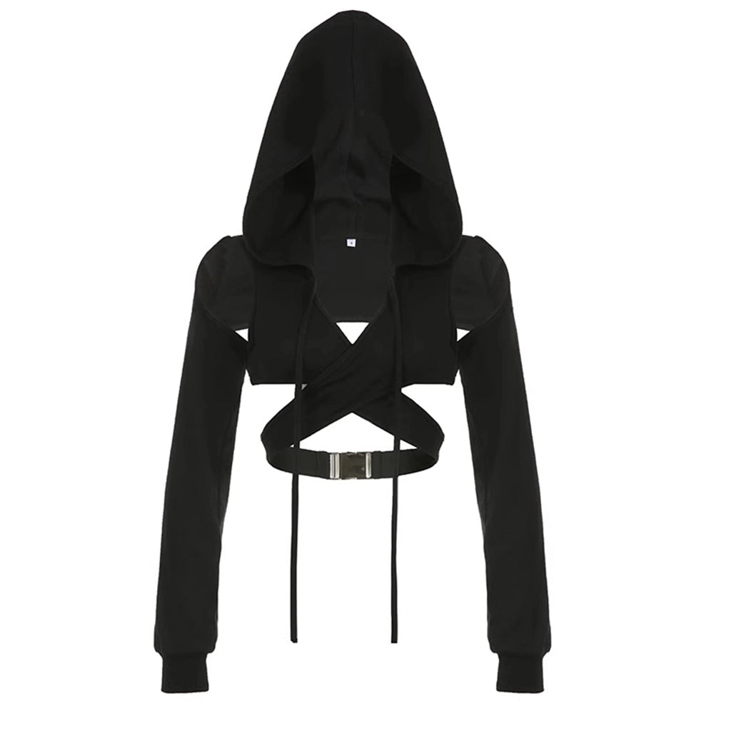Cropped Techwear Top with Hood