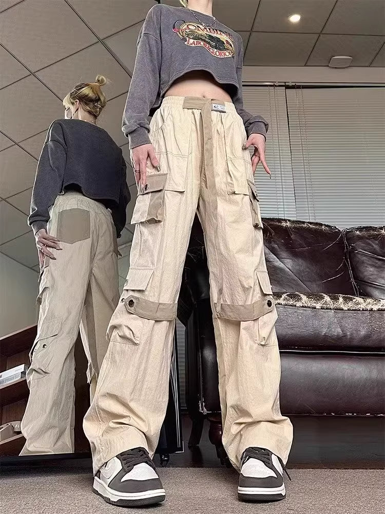 Beige Multi-Pocket Techwear Pants