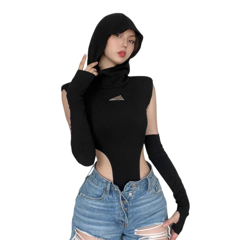 Black Bodysuit With Detachable Sleeves