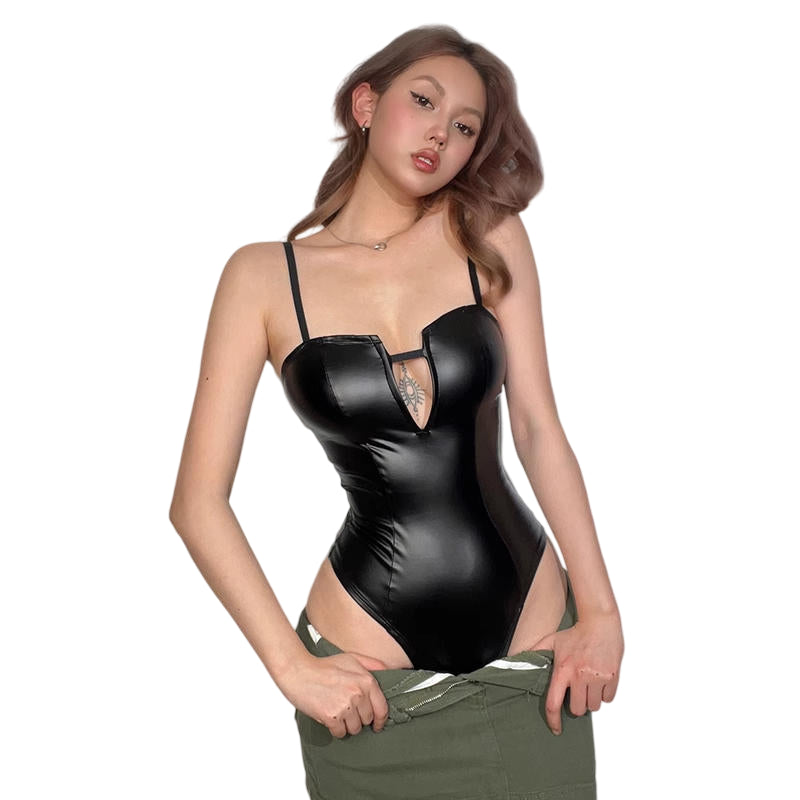 Black Patent Leather Bodysuit