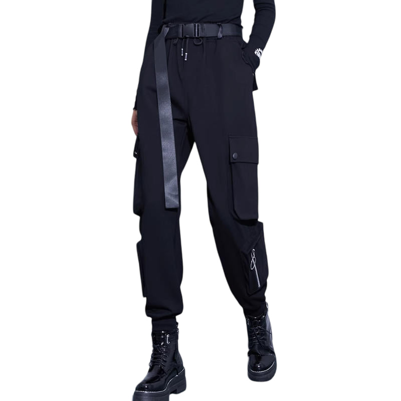 Black Techwear Cargo Pants with Multiple Pockets