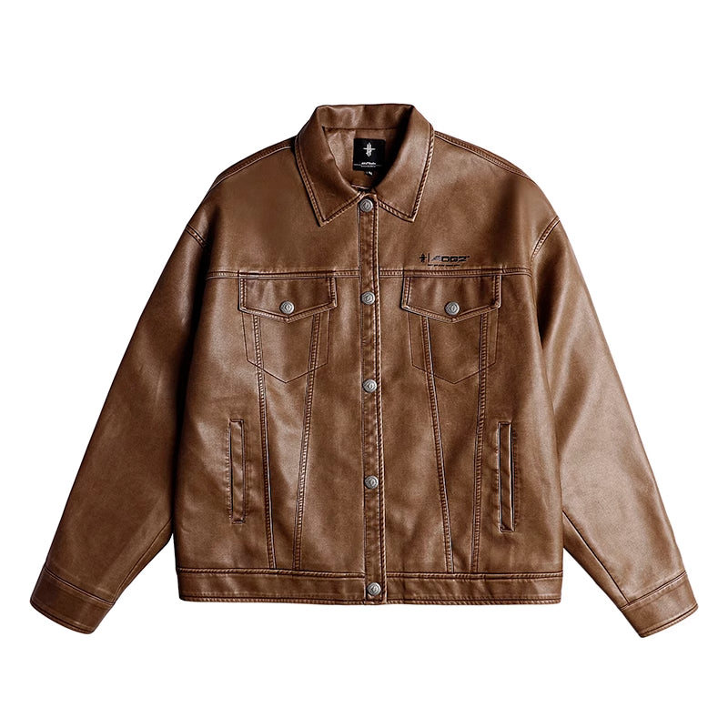 Brown Leather Techwear Jacket