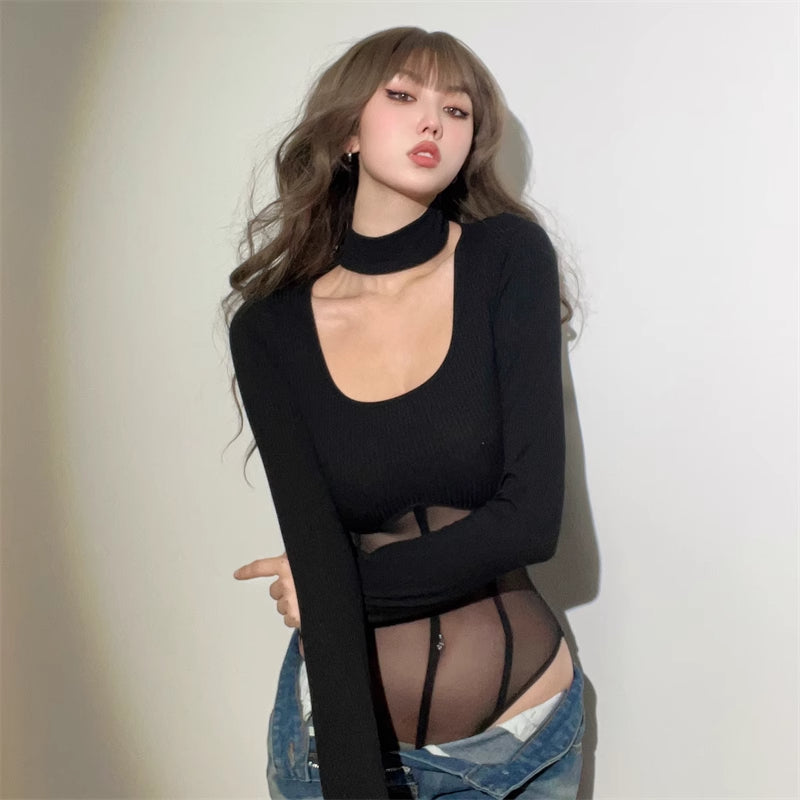 Everyday Black Mesh Top Bodysuit