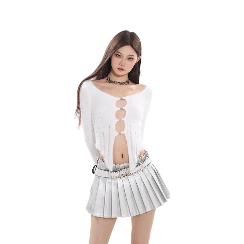 Silver Pleated Mini Skirt