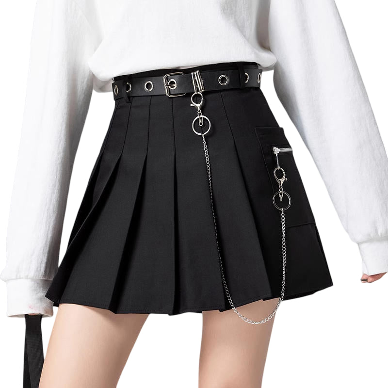 JK Pleated Mini Skirt with Chain