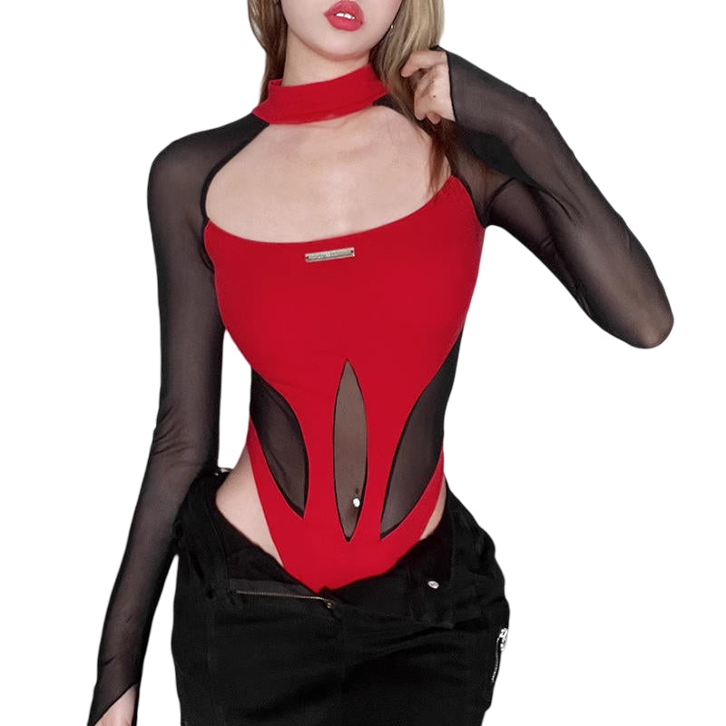 Red Scoop Neck Bodysuit