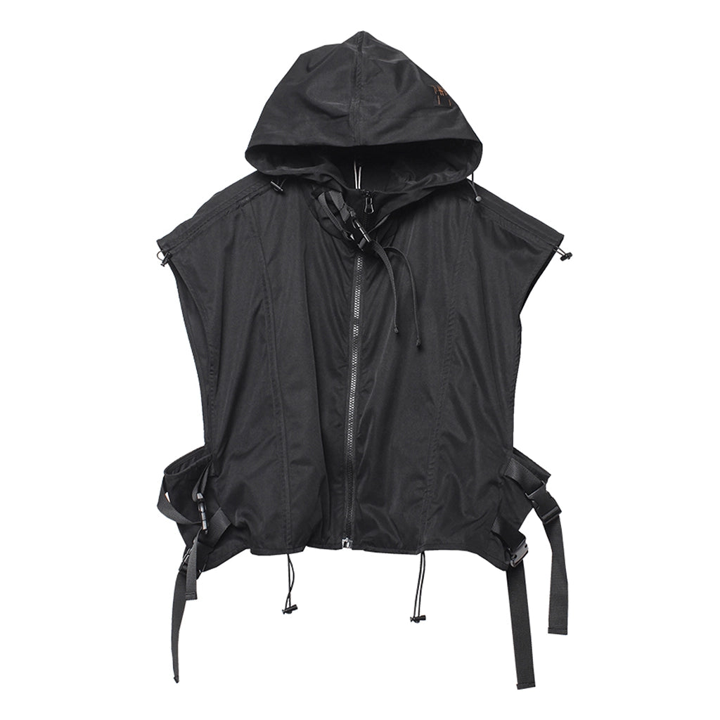 Black Techwear Hooded Vest